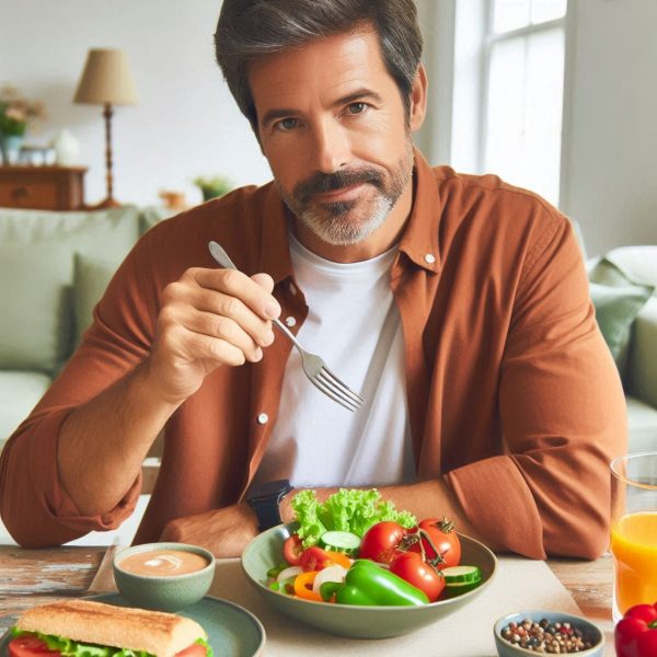 Man eating healthy food at a table Man eating healthy food at a table